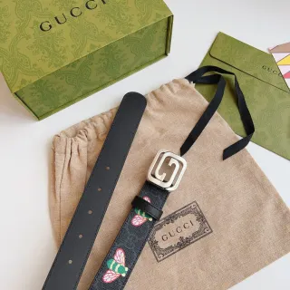 Gucci 蜜蜂图案 Interlocking G 扣环 皮革腰带