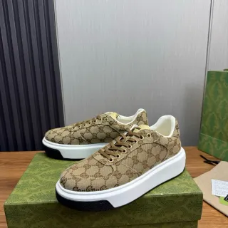Gucci Beige Marrón GG Supreme Monogram Lona Voluminoso Plataforma Suela Estilo de Vida Zapatillas