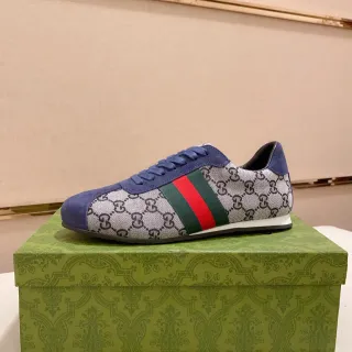 Gucci Beige Navy GG Monogram Lona Ante Superposiciones Estilo de Vida Zapatillas