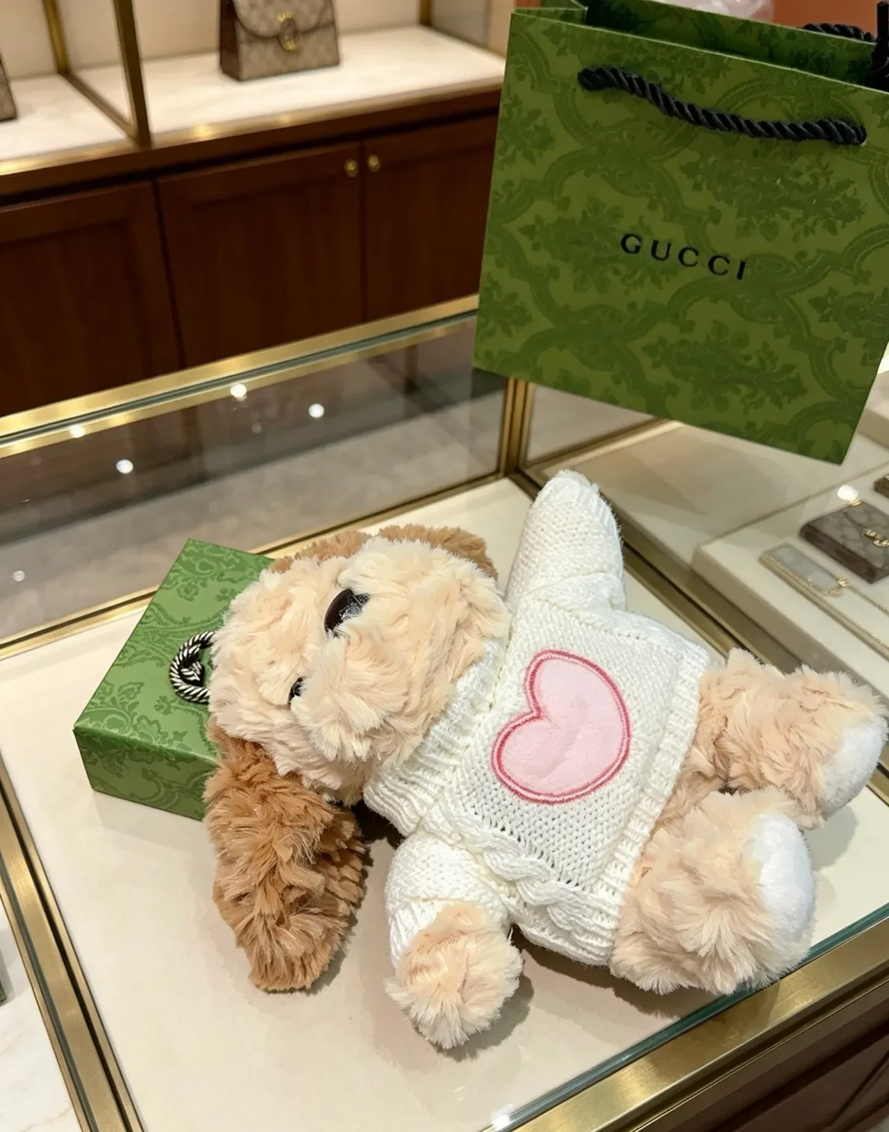 Gucci Sac à main Chien peluche pull tricoté Beige Rose 2