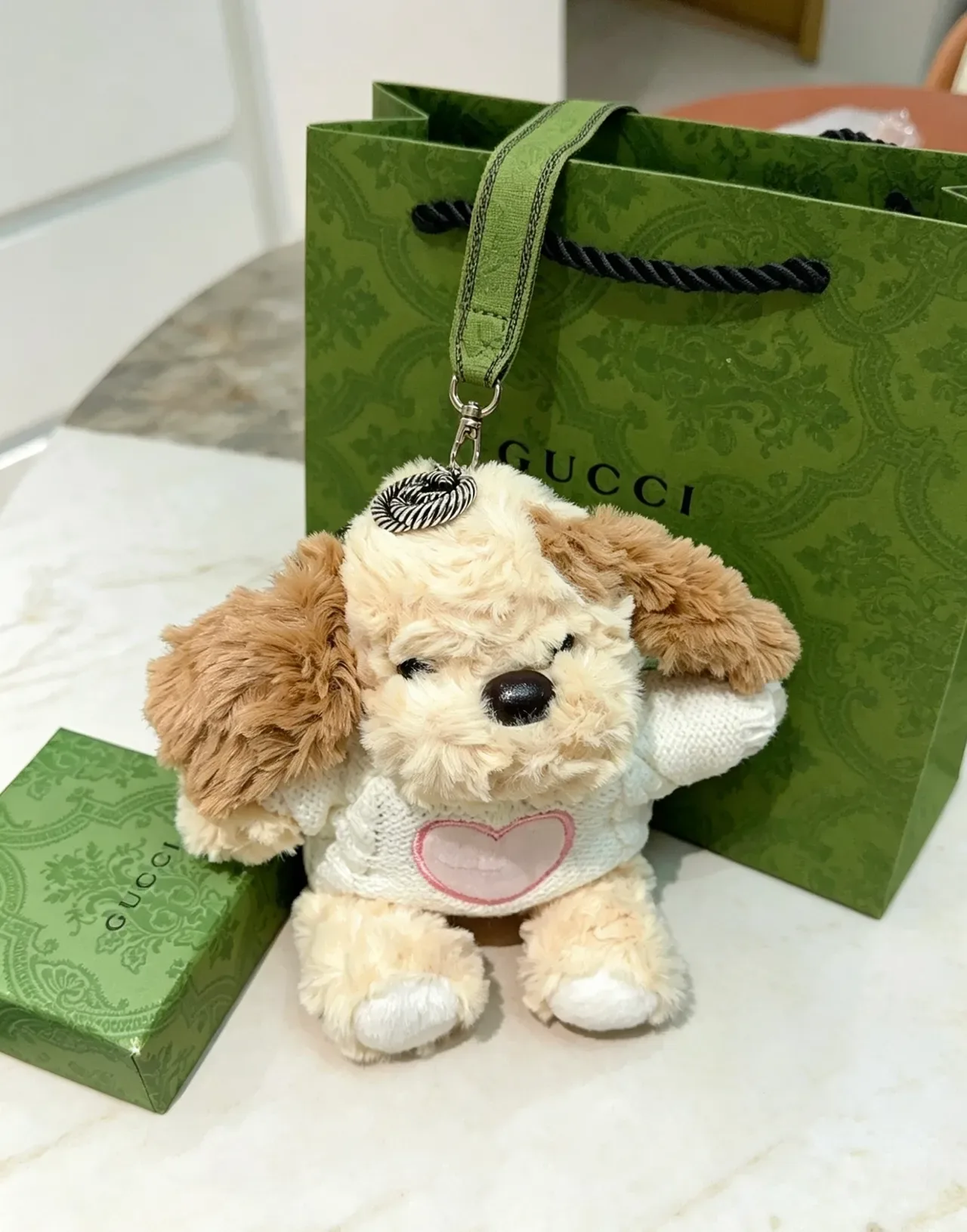 Gucci Sac à main Chien peluche pull tricoté Beige Rose 3
