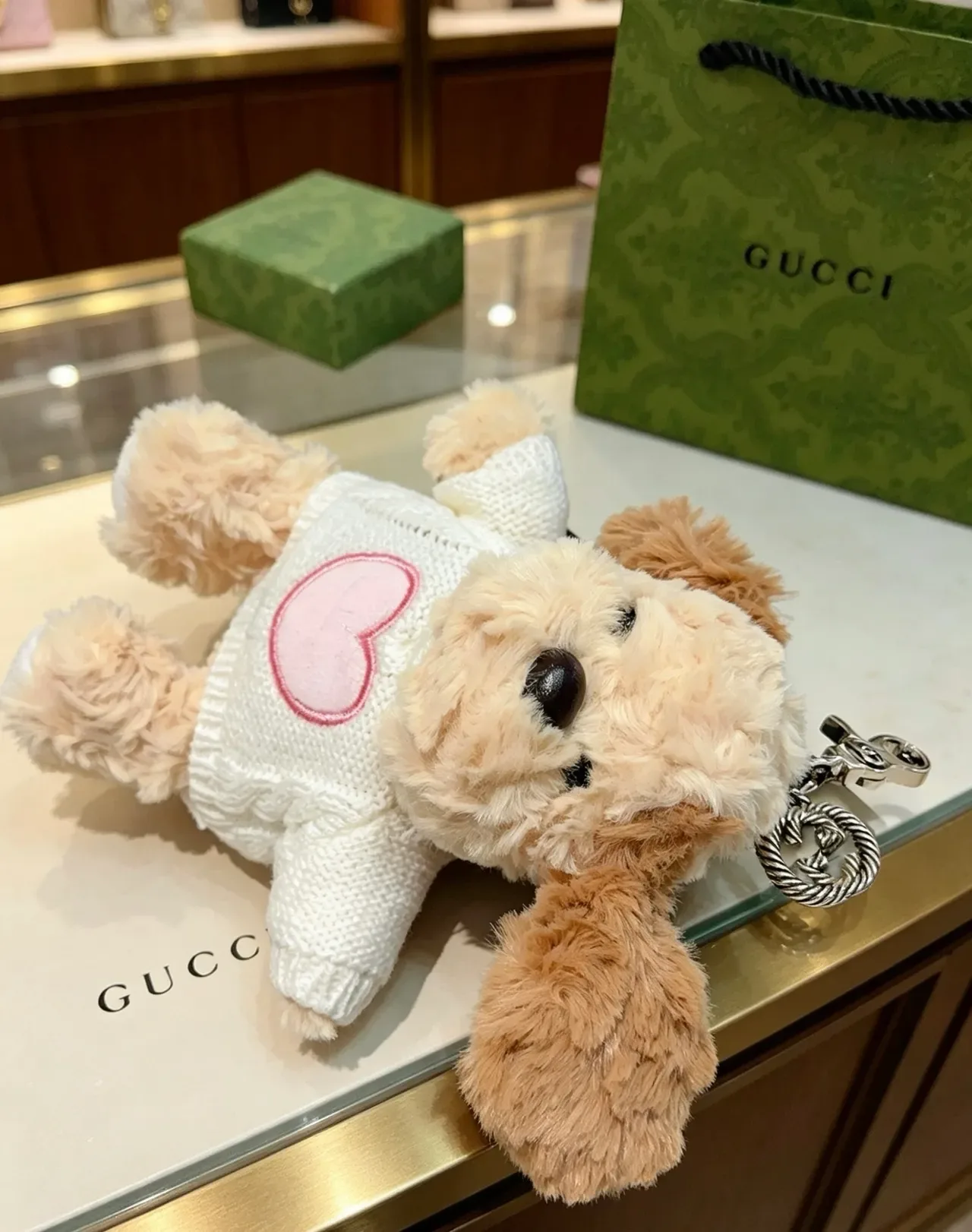 Gucci Sac à main Chien peluche pull tricoté Beige Rose 4