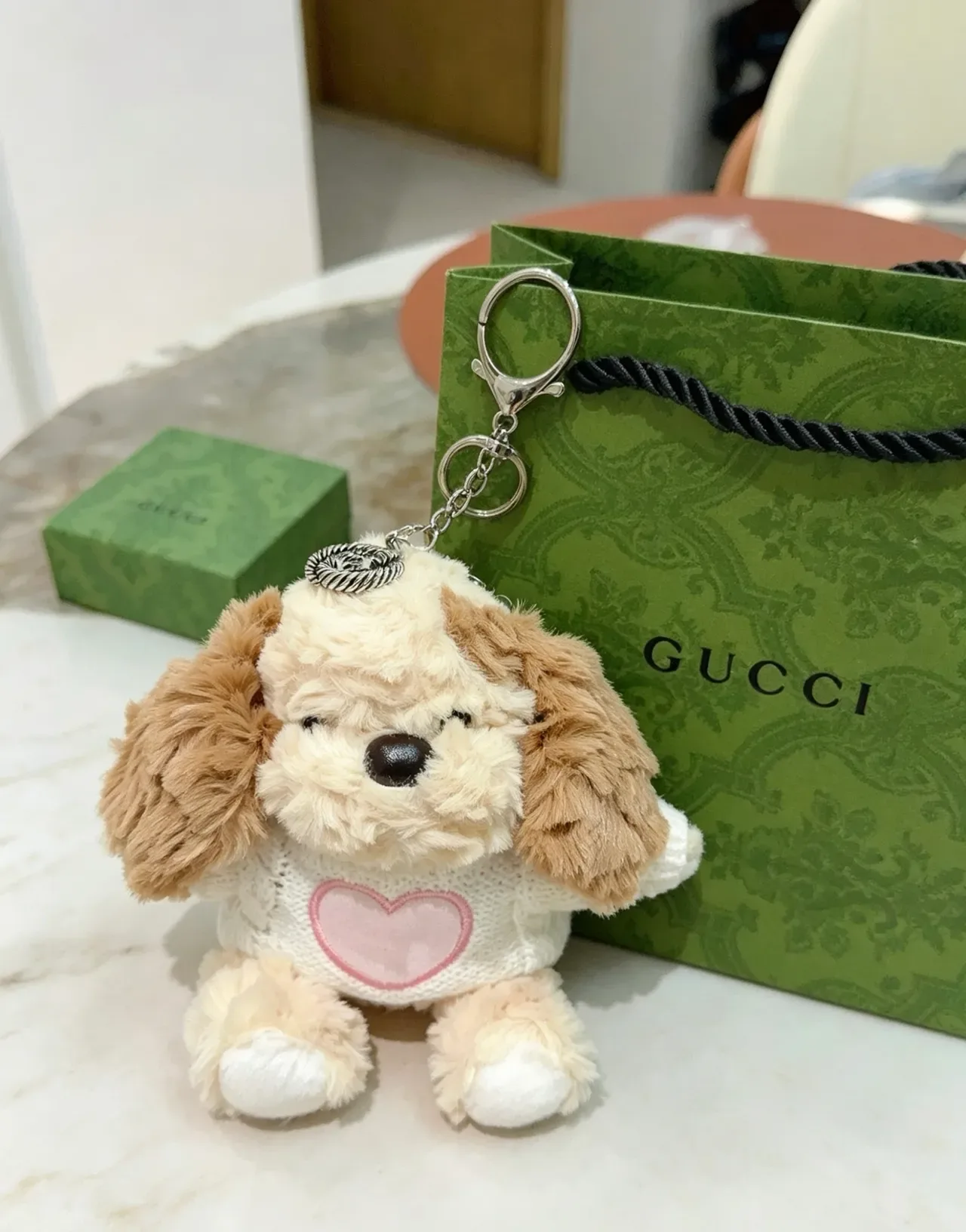 Gucci Sac à main Chien peluche pull tricoté Beige Rose 5