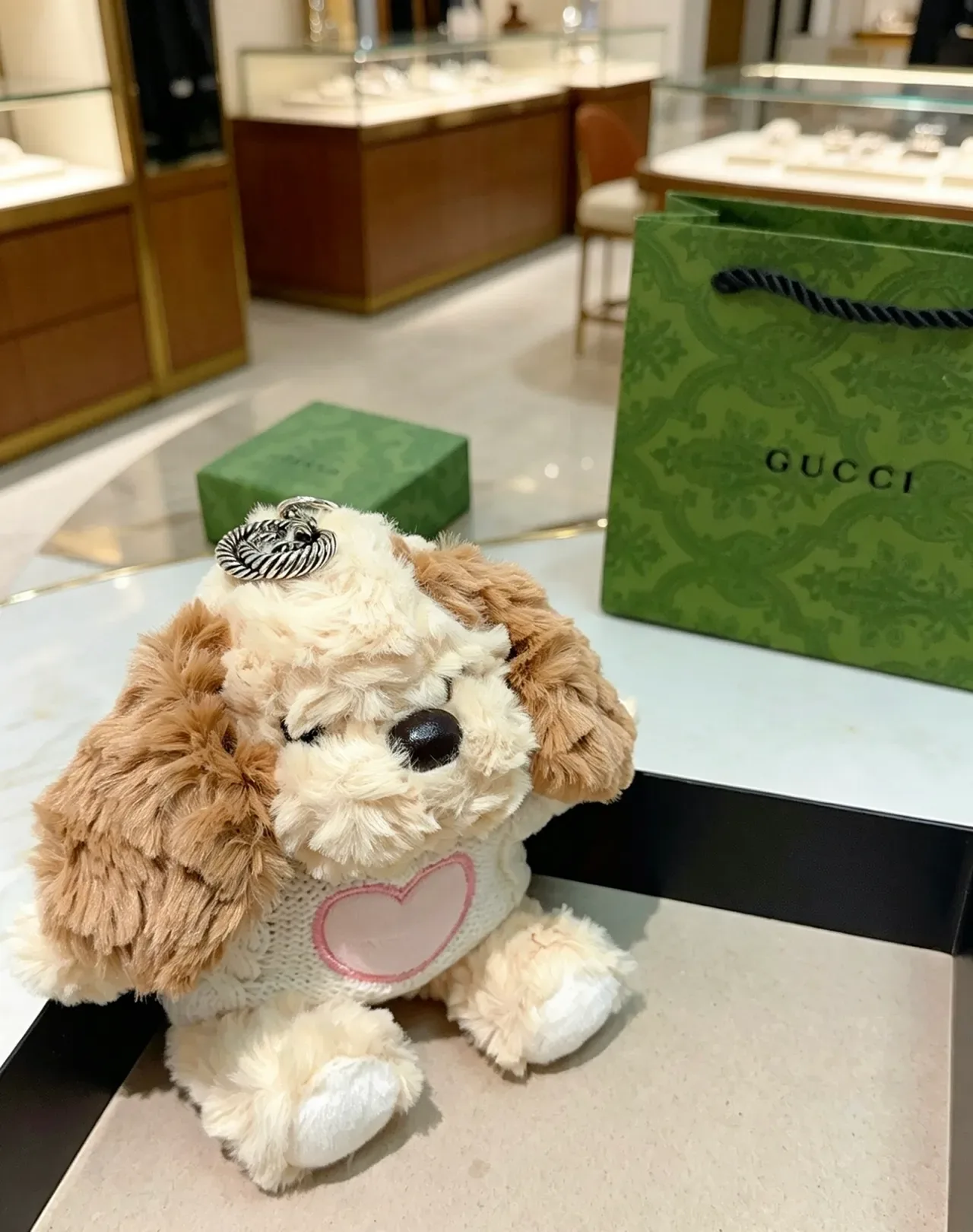 Gucci Sac à main Chien peluche pull tricoté Beige Rose 6