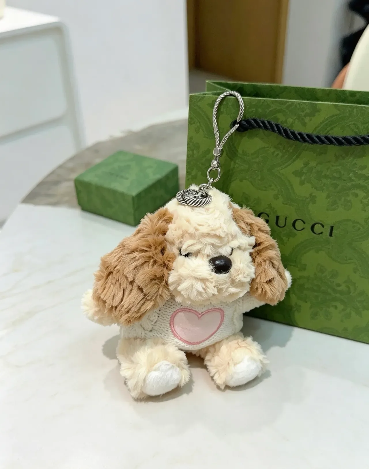 Gucci Sac à main Chien peluche pull tricoté Beige Rose 7