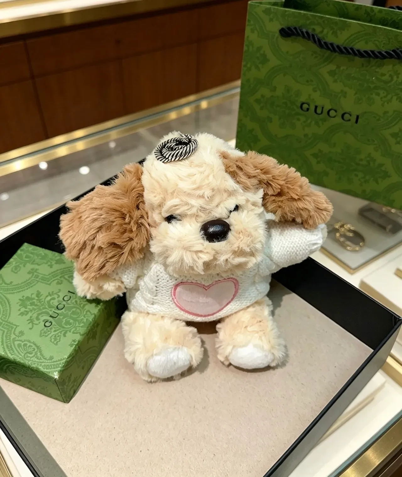 Gucci Sac à main Chien peluche pull tricoté Beige Rose 8