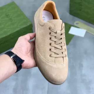 Gucci Beige Suede Low-Top Lace-Up Lifestyle Sneakers