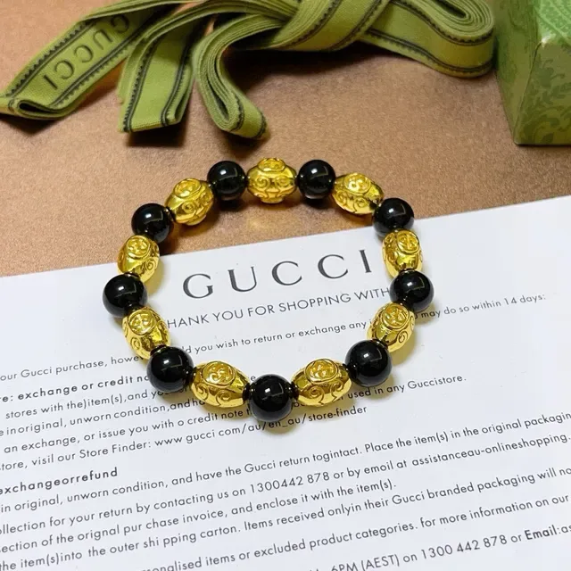 Gucci Black and Gold-Tone Beaded Bracelet 4