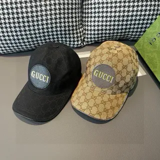 Gucci 黑米色 GG 印花 帆布 圆形刺绣标志补丁 棒球帽