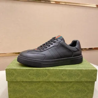 Gucci سنيكرز أسود أخضر جلد بانل سول مسطحة لايف ستايل