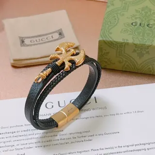 Gucci pulsera de cuero negro y cordón trenzado doble envoltura