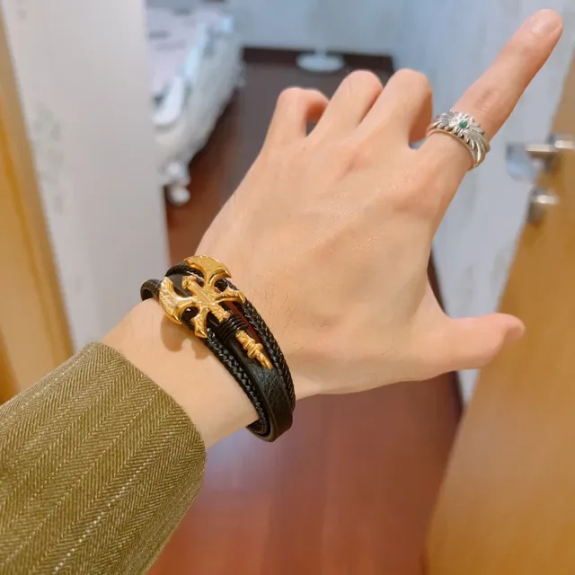 Gucci pulsera de cuero negro y cordón trenzado doble envoltura 2