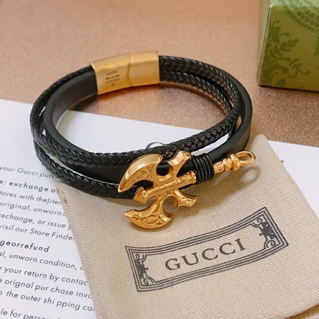Gucci pulsera de cuero negro y cordón trenzado doble envoltura 3
