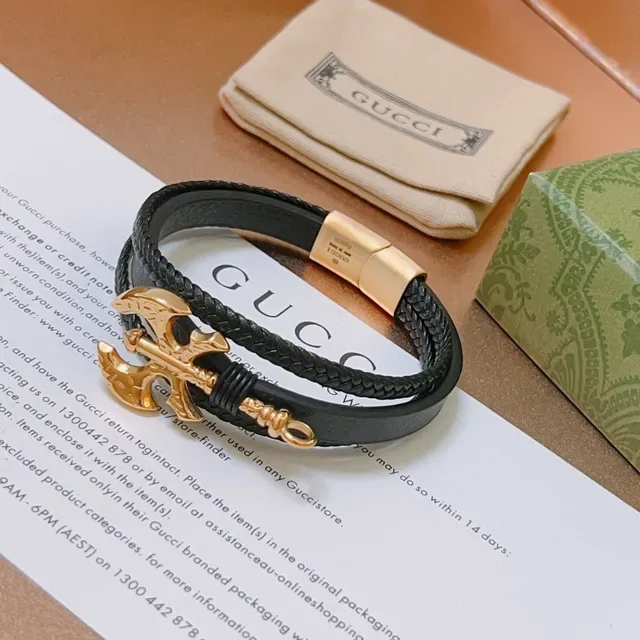 Gucci pulsera de cuero negro y cordón trenzado doble envoltura 4