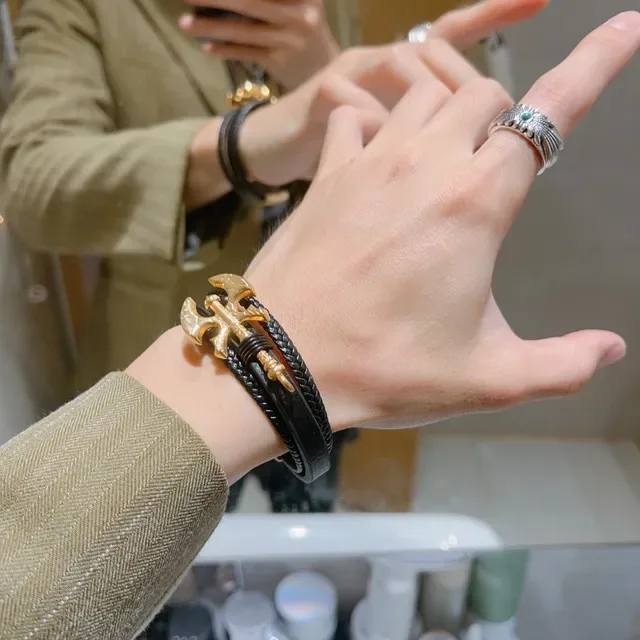 Gucci pulsera de cuero negro y cordón trenzado doble envoltura 5