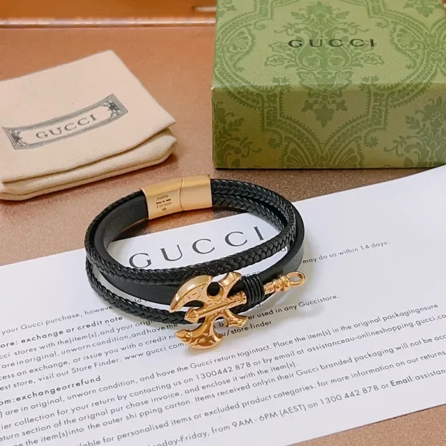 Gucci pulsera de cuero negro y cordón trenzado doble envoltura 7