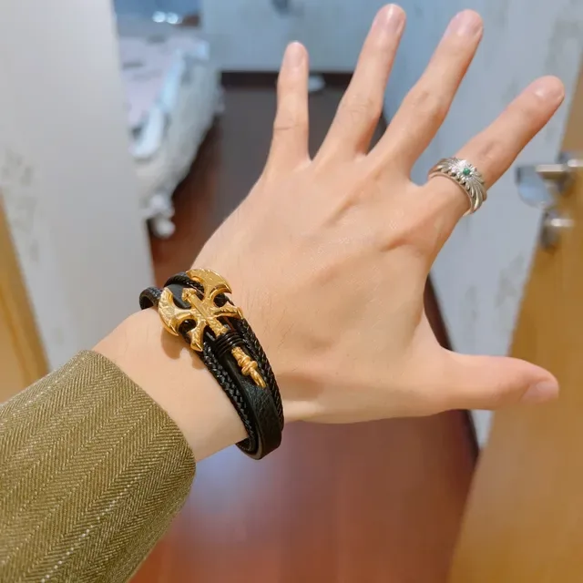 Gucci pulsera de cuero negro y cordón trenzado doble envoltura 8