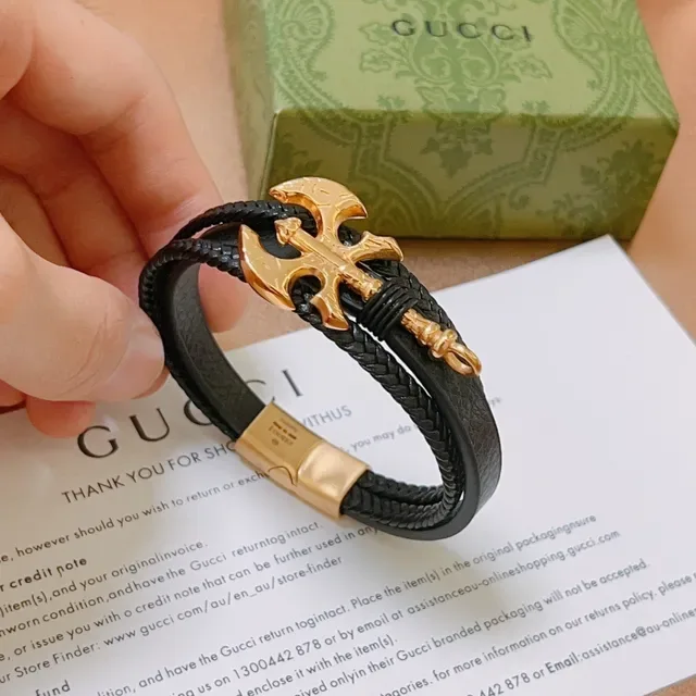 Gucci pulsera de cuero negro y cordón trenzado doble envoltura 9