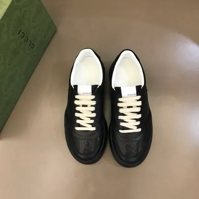Gucci Black White Platform Sole Perforated Leather Panels Lifestyle Sneakers 2