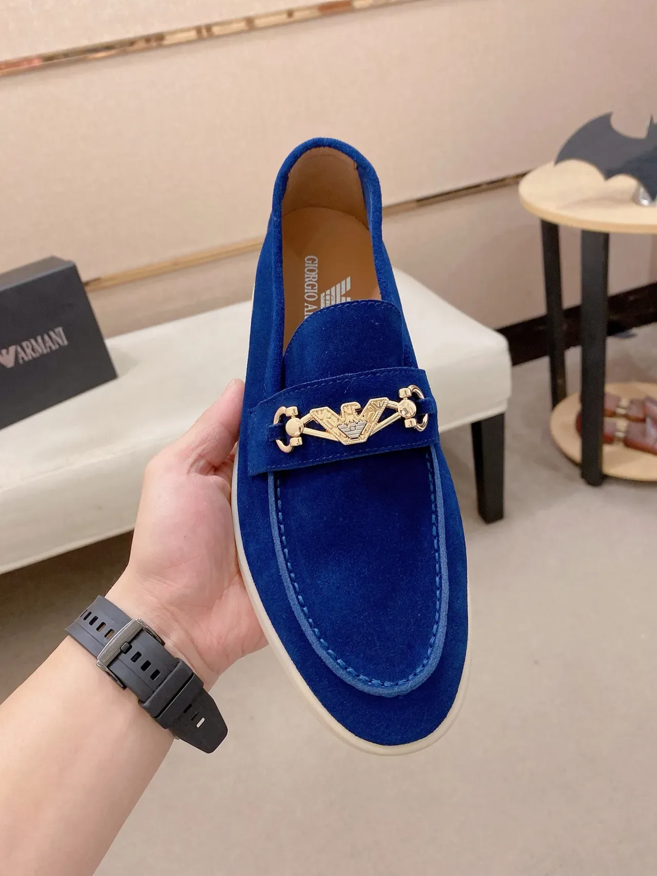 Gucci Azul Beige Ante Superior Hebilla Horsebit Mocasín 5
