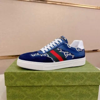 Gucci Azul Blanco GG Monogram Impresión Rayas Web Acento Estilo de Vida Zapatillas