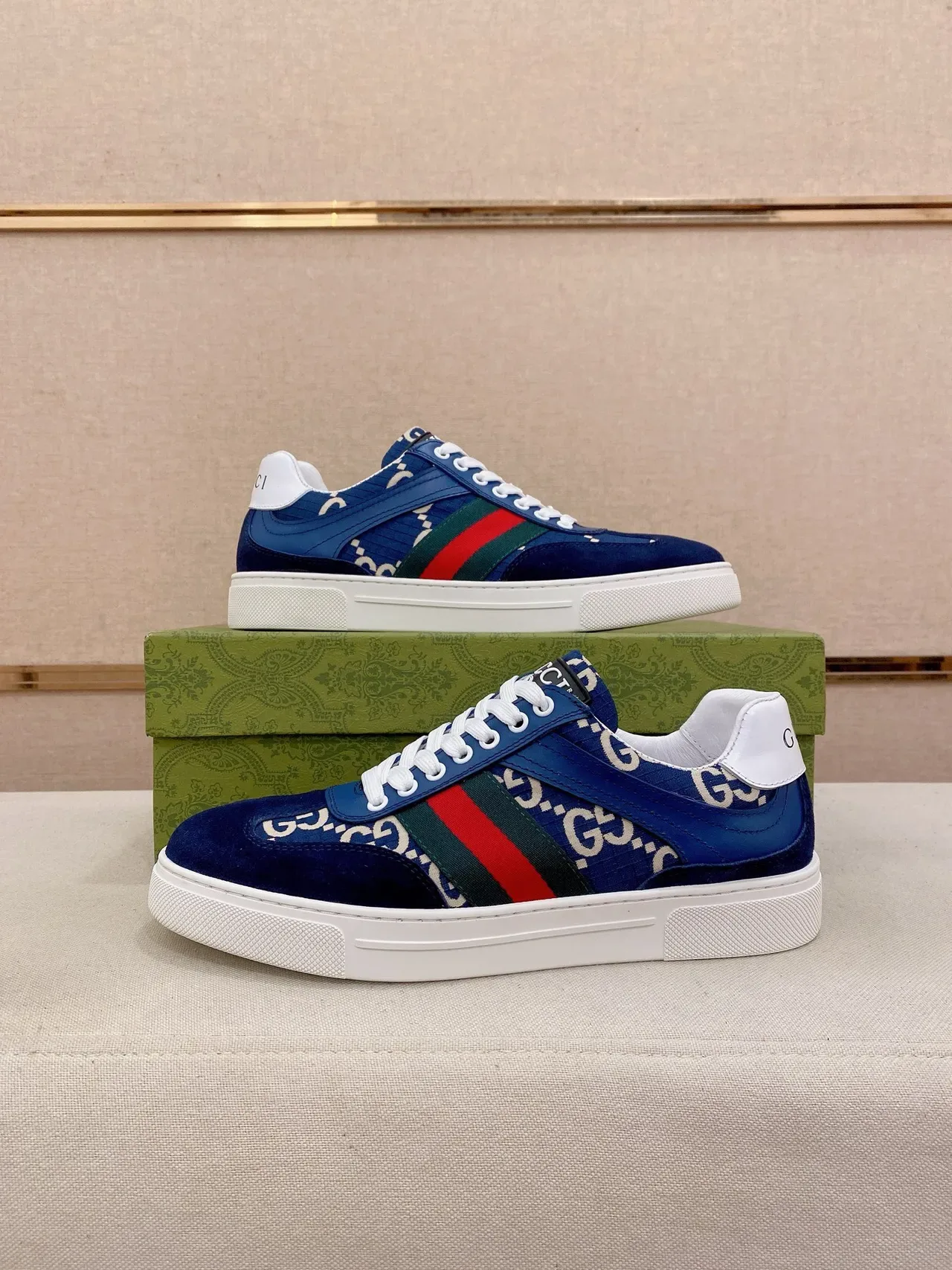 Gucci Blue White GG Monogram Print Web Stripe Accent Lifestyle Sneakers 7