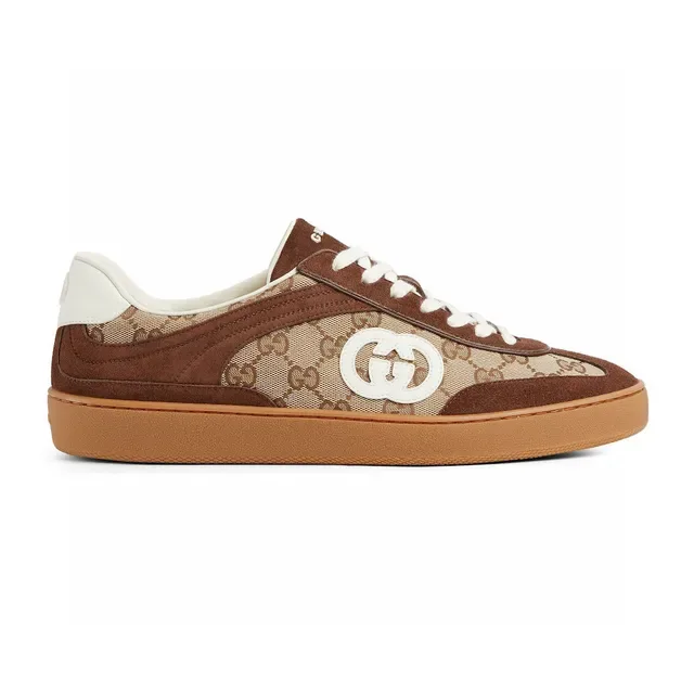 Gucci Zapatillas Lifestyle Low-Top Marrón Beige Ante y Monogram Canvas 2