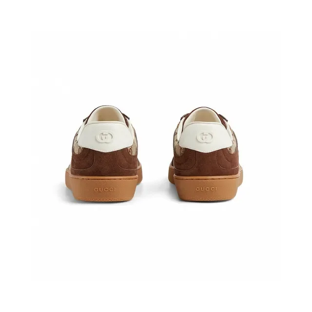 Gucci Zapatillas Lifestyle Low-Top Marrón Beige Ante y Monogram Canvas 3