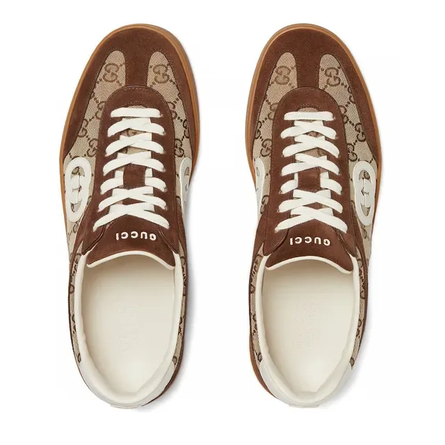 Gucci Zapatillas Lifestyle Low-Top Marrón Beige Ante y Monogram Canvas 4