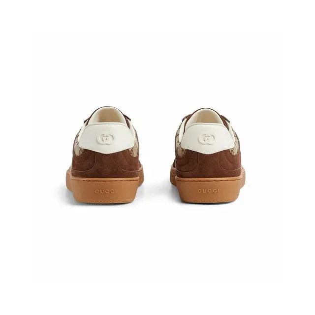 Gucci Zapatillas Lifestyle Low-Top Marrón Beige Ante y Monogram Canvas 8