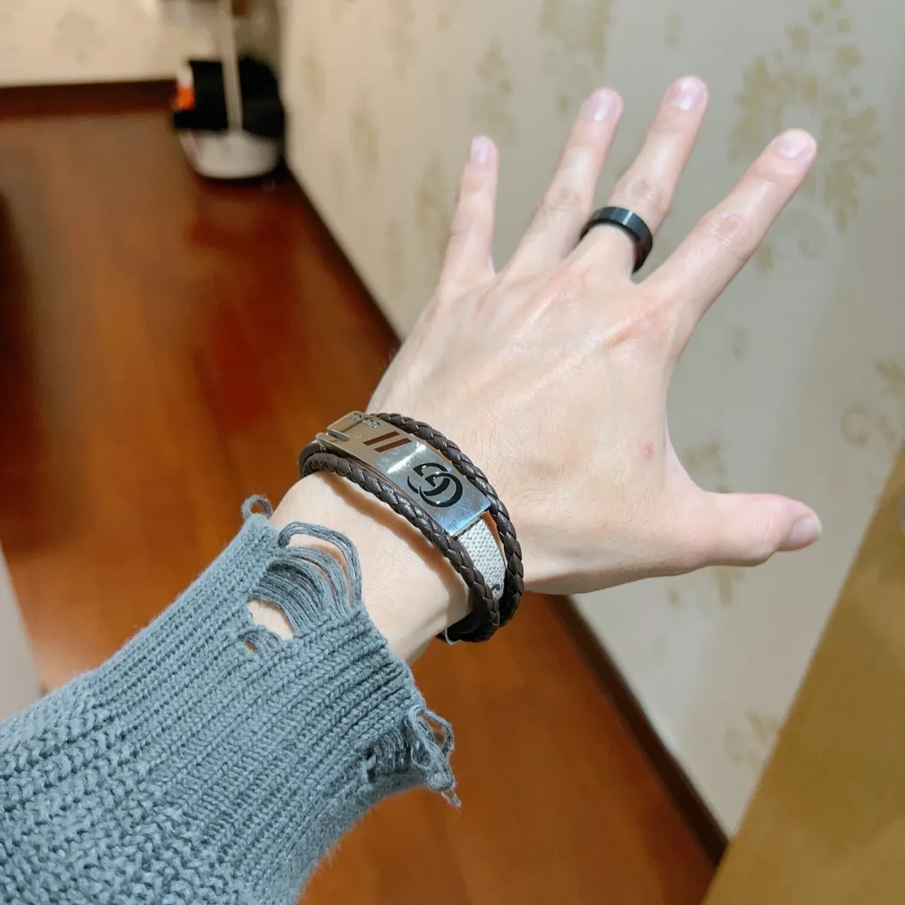 Gucci Brown Silver Braided Leather Interlocking G Logo Bracelet 8