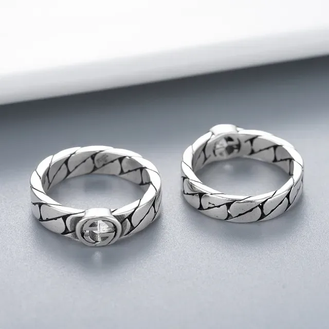 Anillo Gucci Cadena Interlocking G Plata Banda Negra Logo 3