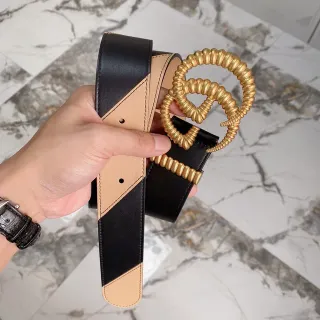 Gucci Double G Belt Black and Beige Leather Belt