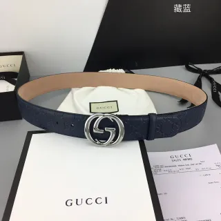 Gucci Double G 海军蓝皮革腰带