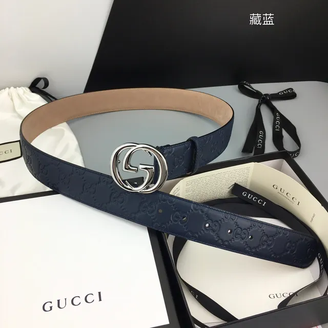 Gucci Double G Cinturón Azul Marino de Cuero 2