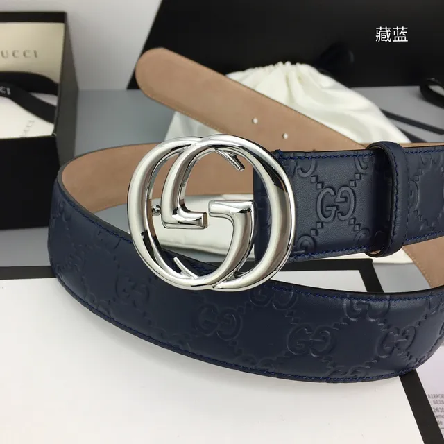 Gucci Double G Cinturón Azul Marino de Cuero 3