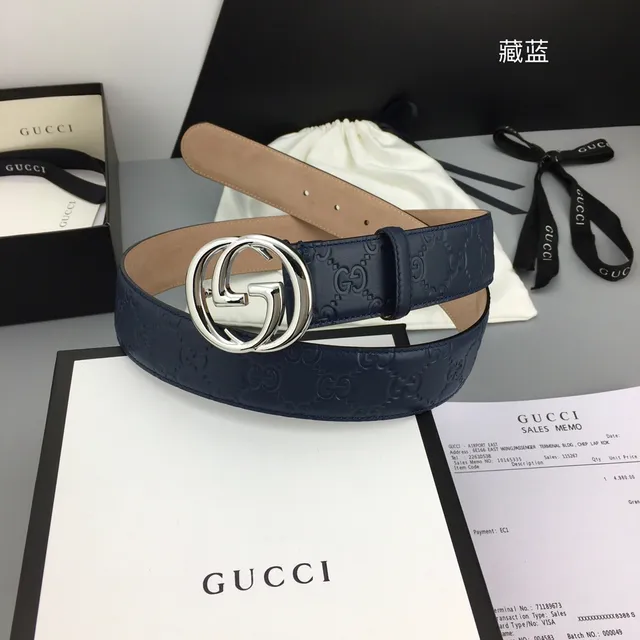 Gucci Double G Cinturón Azul Marino de Cuero 4