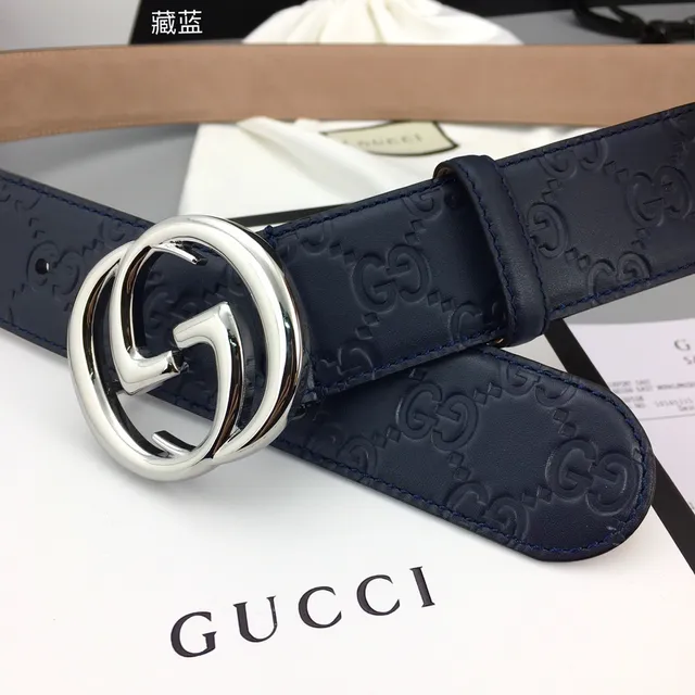 Gucci Double G Cinturón Azul Marino de Cuero 5