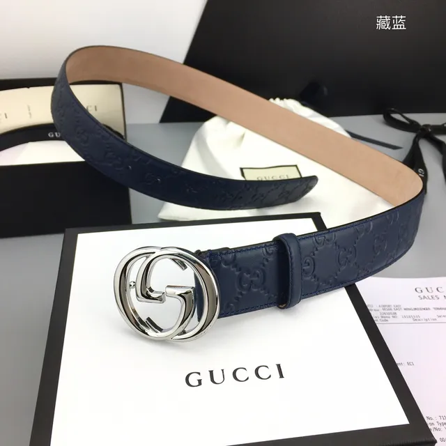 Gucci Double G Cinturón Azul Marino de Cuero 6
