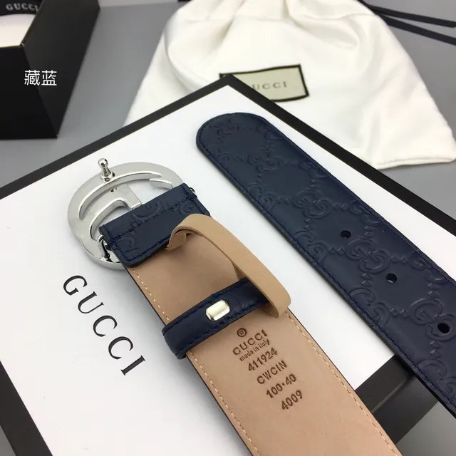 Gucci Double G Cinturón Azul Marino de Cuero 8