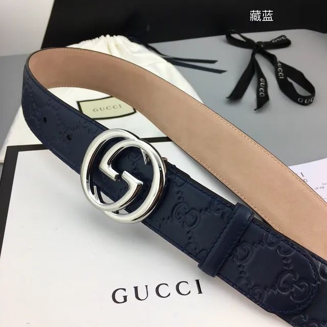 Gucci Double G Cinturón Azul Marino de Cuero 9