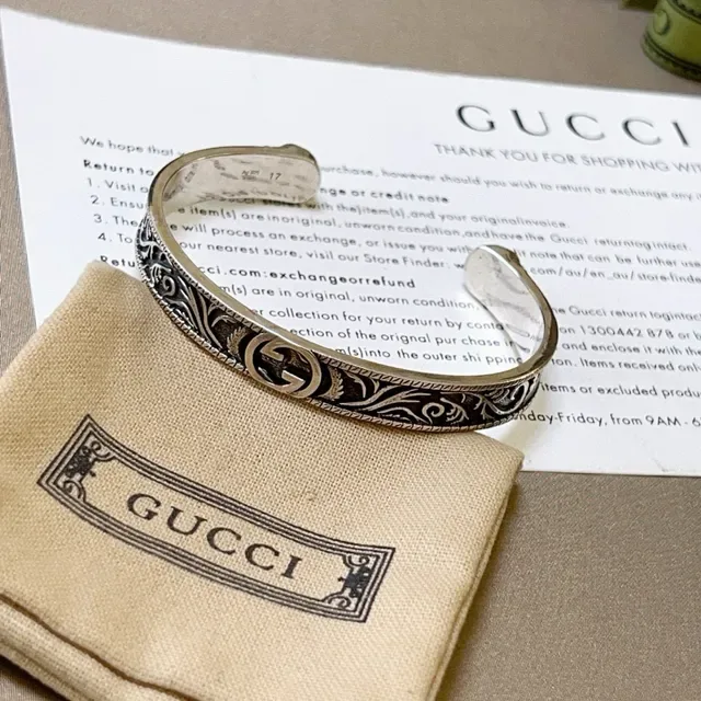 Gucci Double G Engraved Silver-Tone Cuff Bracelet 6