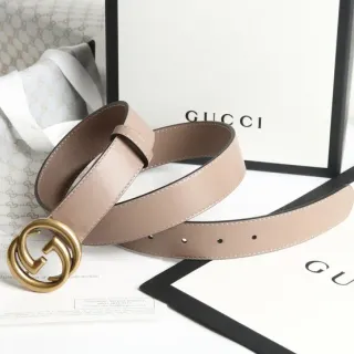 Gucci GG Marmont 米色 镀金 光滑 互锁 G 扣 皮革带