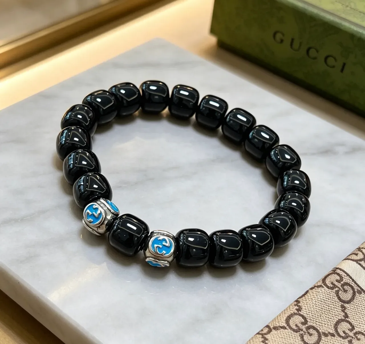 سوار Gucci GG Marmont Black and Blue Enamel خرز 2