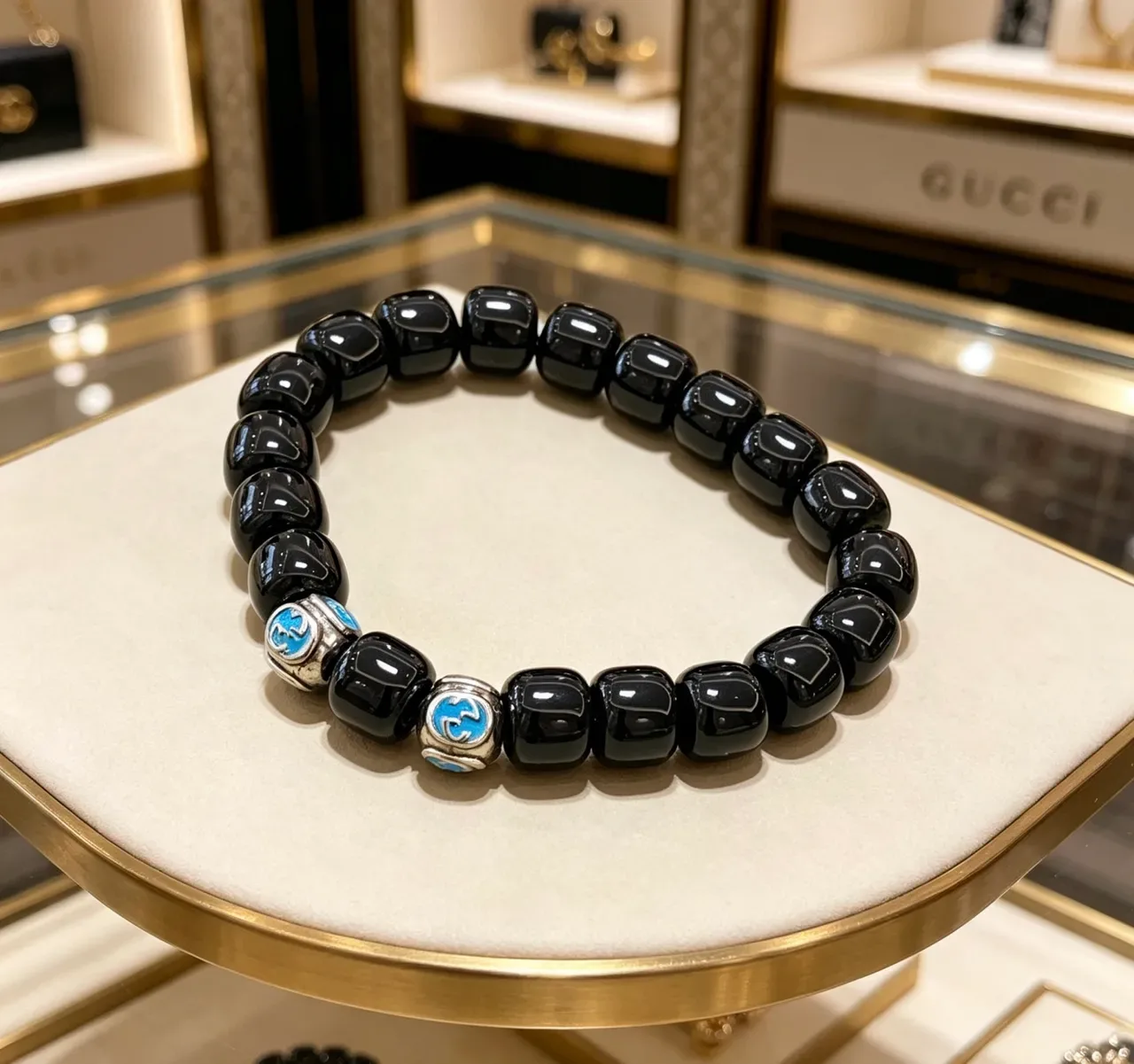 سوار Gucci GG Marmont Black and Blue Enamel خرز 4
