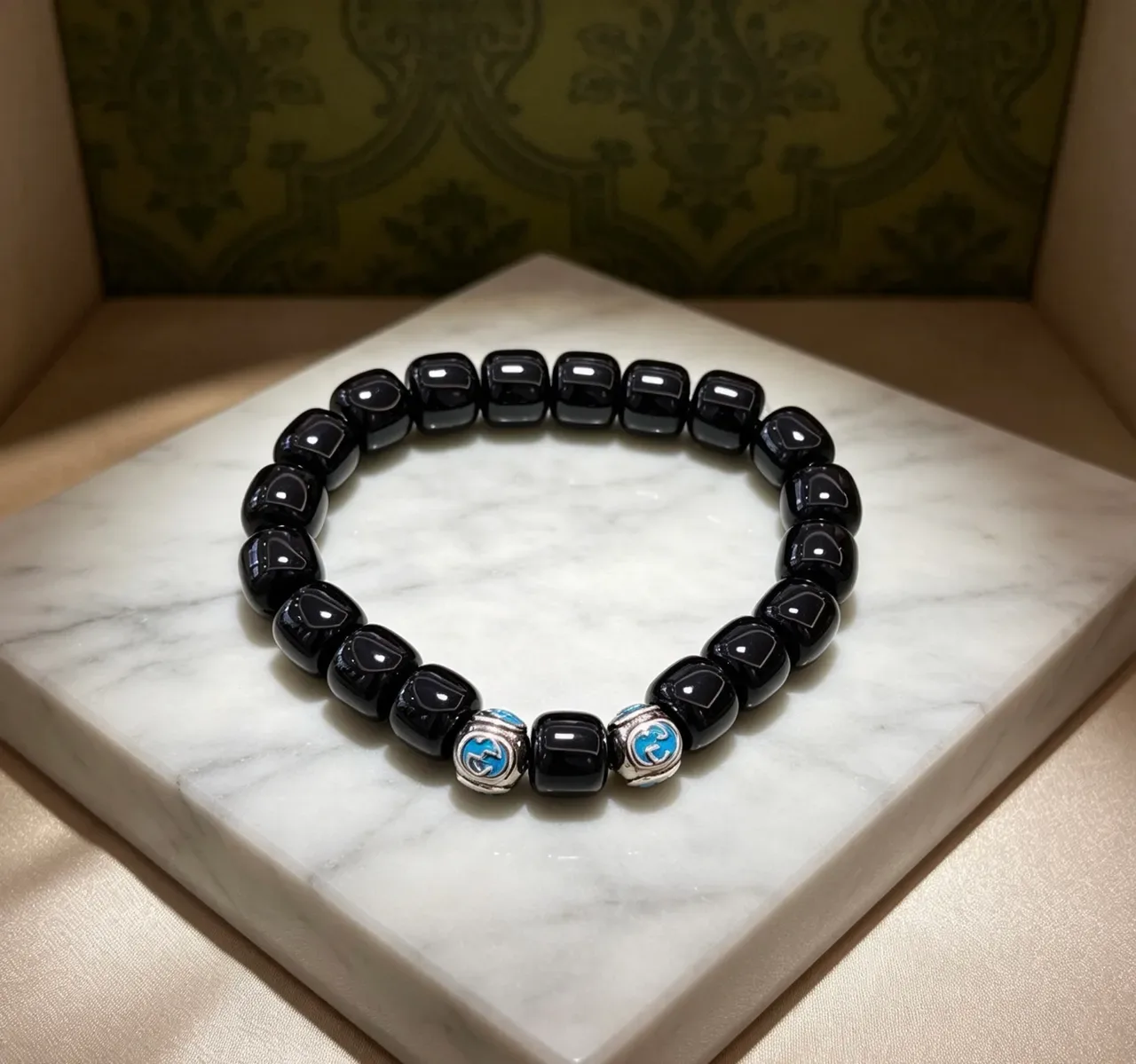 سوار Gucci GG Marmont Black and Blue Enamel خرز 5
