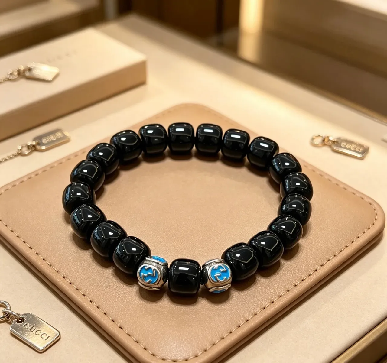 سوار Gucci GG Marmont Black and Blue Enamel خرز 9