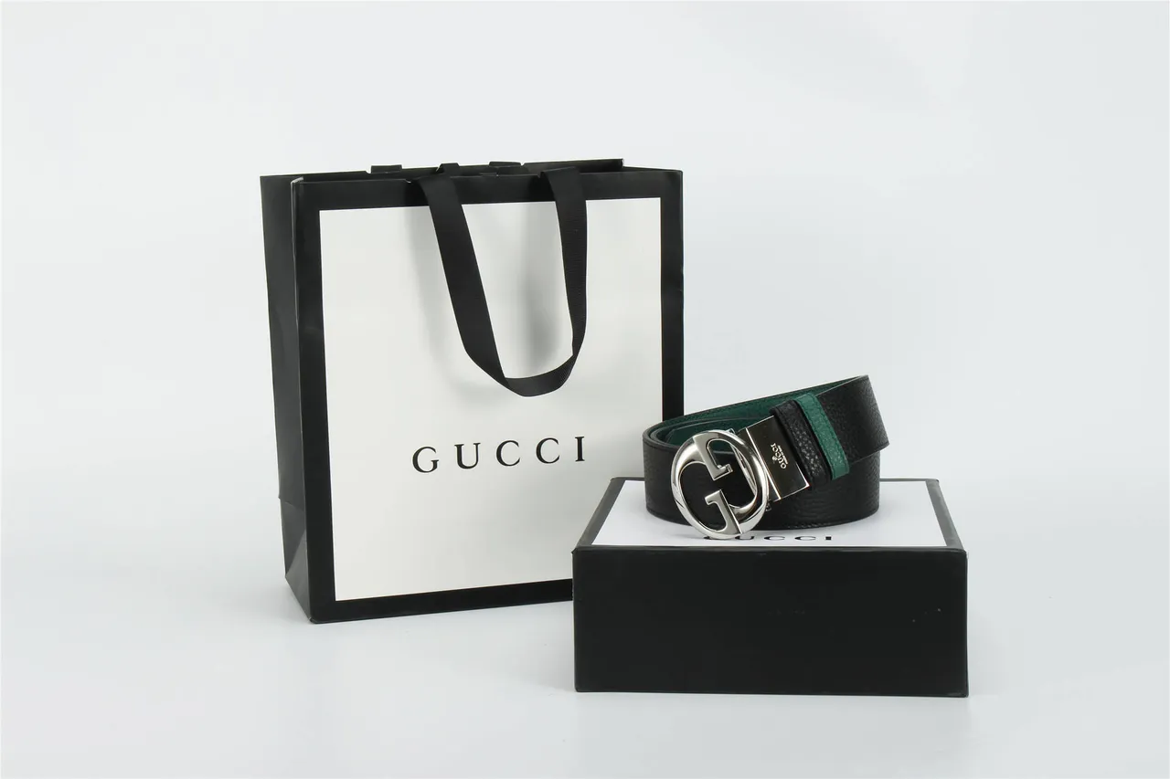 Gucci GG Marmont حزام جلد أسود وأخضر 6