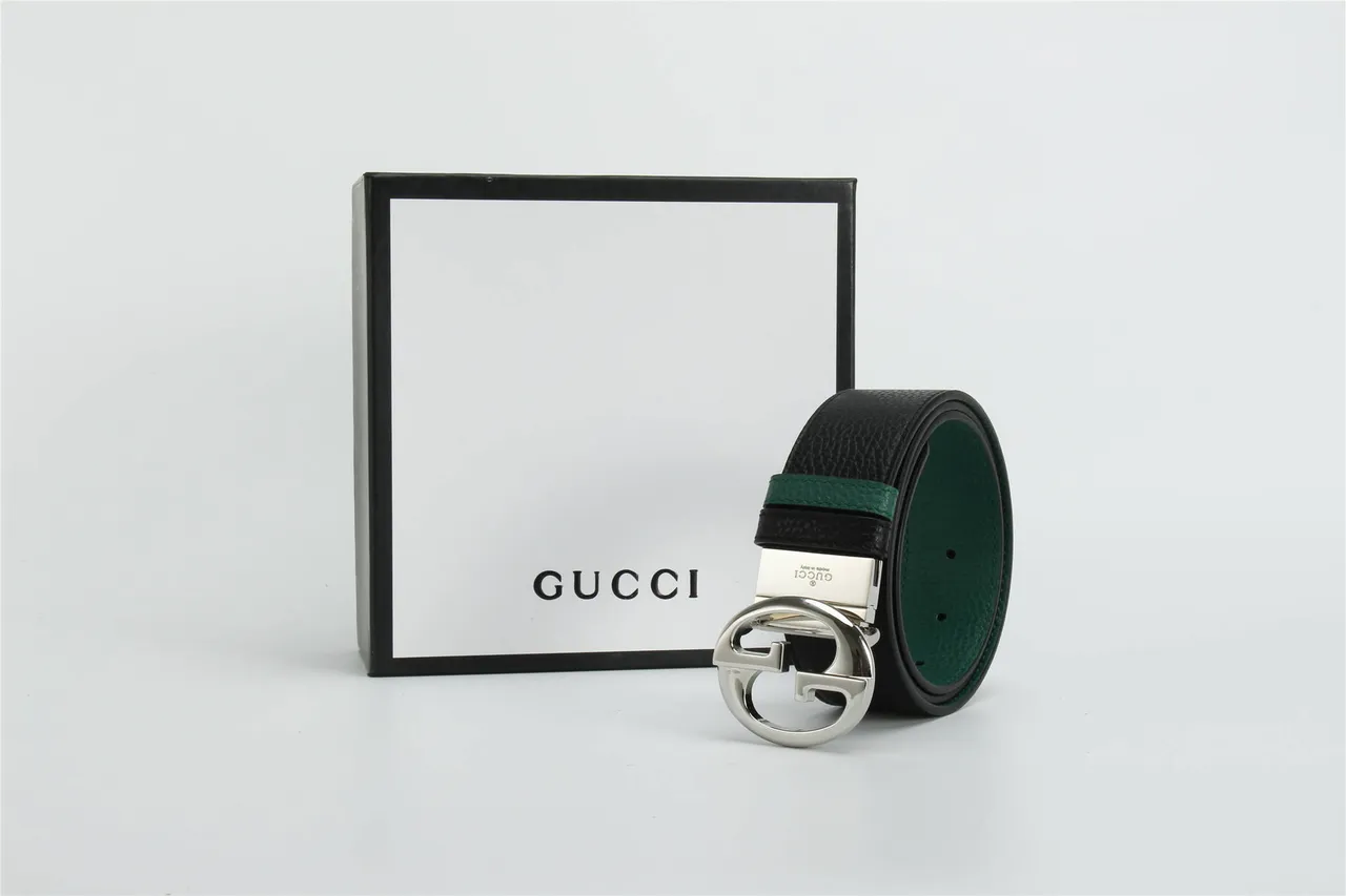 Gucci GG Marmont حزام جلد أسود وأخضر 7