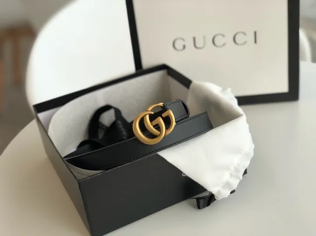 Gucci GG Marmont Noir Doré Boucle Interlocking G Ceinture en Cuir 6